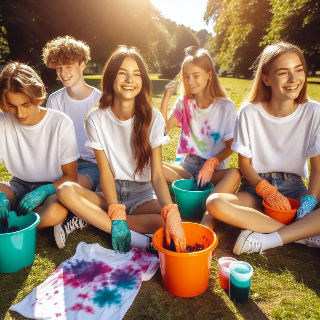 Kids play tie dye